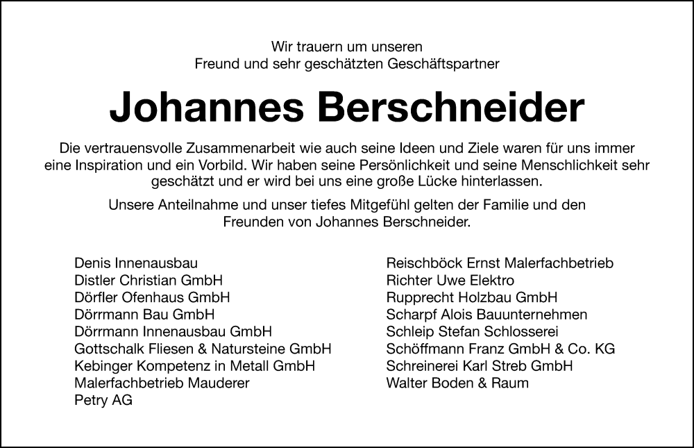  Traueranzeige für Johannes Berschneider vom 15.07.2022 aus Neumarkter Nachrichten Lokal