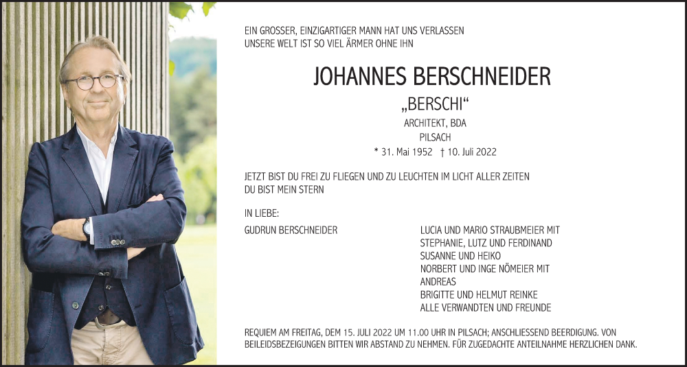  Traueranzeige für Johannes Berschneider vom 12.07.2022 aus Neumarkter Nachrichten Lokal
