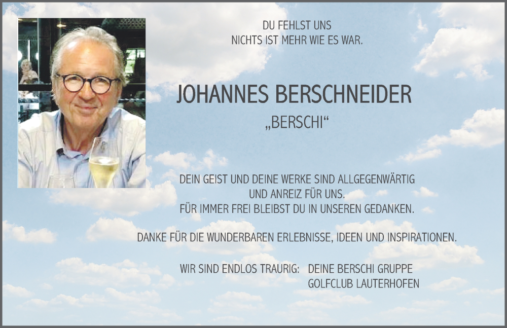  Traueranzeige für Johannes Berschneider vom 13.07.2022 aus Neumarkter Nachrichten Lokal