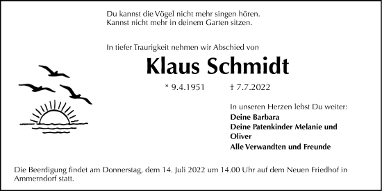 Traueranzeige von Klaus Schmidt von Fürther Nachrichten Lokal