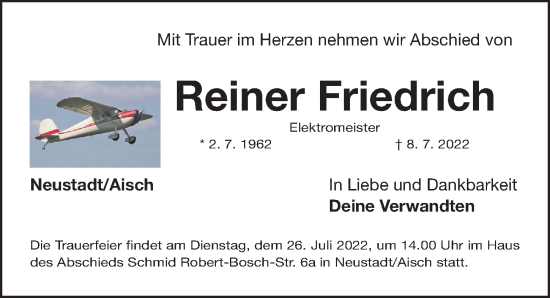 Traueranzeige von Reiner Friedrich von Gesamtausgabe Nürnberger Nachrichten/ Nürnberger Ztg.