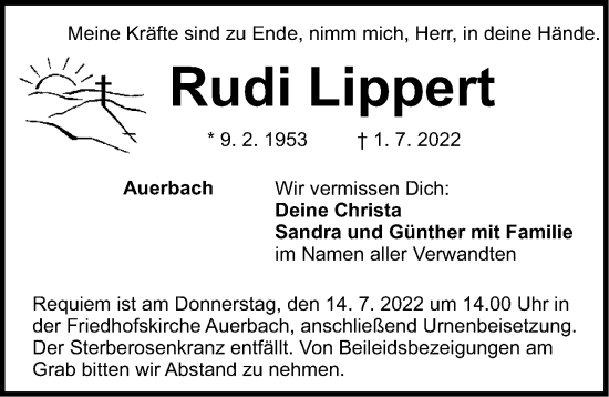 Traueranzeige von Rudi Lippert von Nordbayerische Nachrichten Pegnitz Lokal