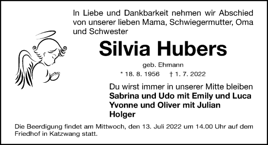 Traueranzeige von Silvia Hubers von Gesamtausgabe Nürnberger Nachrichten/ Nürnberger Ztg.