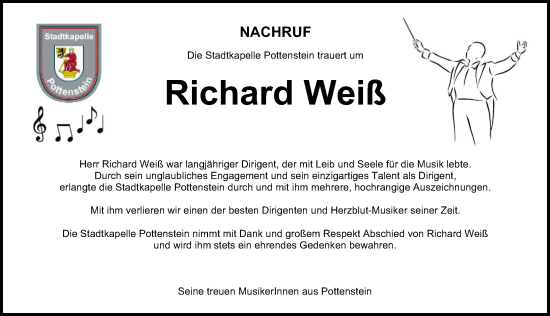 Traueranzeige von Richard Weiß von Nordbayerische Nachrichten Pegnitz Lokal