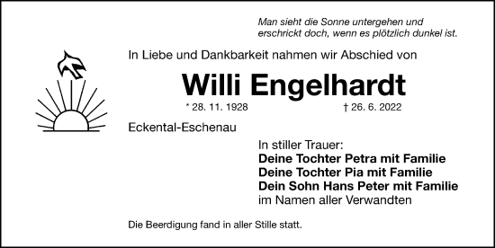 Traueranzeige von Willi Engelhardt von Gesamtausgabe Nürnberger Nachrichten/ Nürnberger Ztg.