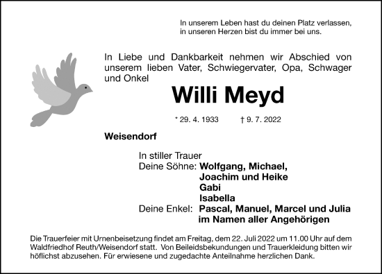 Traueranzeige von Willi Meyd von Nordbayerische Nachrichten Herzogenaurach Lokal