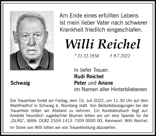 Traueranzeige von Willi Reichel von Gesamtausgabe Nürnberger Nachrichten/ Nürnberger Ztg.