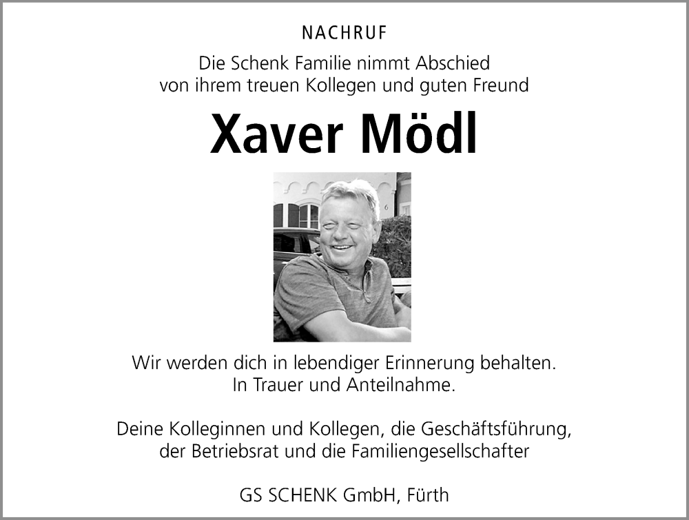  Traueranzeige für Xaver Mödl vom 30.07.2022 aus Neumarkter Nachrichten Lokal