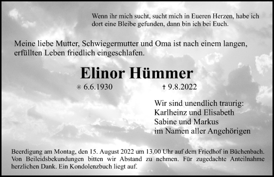 Traueranzeige von Elinor Hümmer von Erlanger Nachrichten Lokal