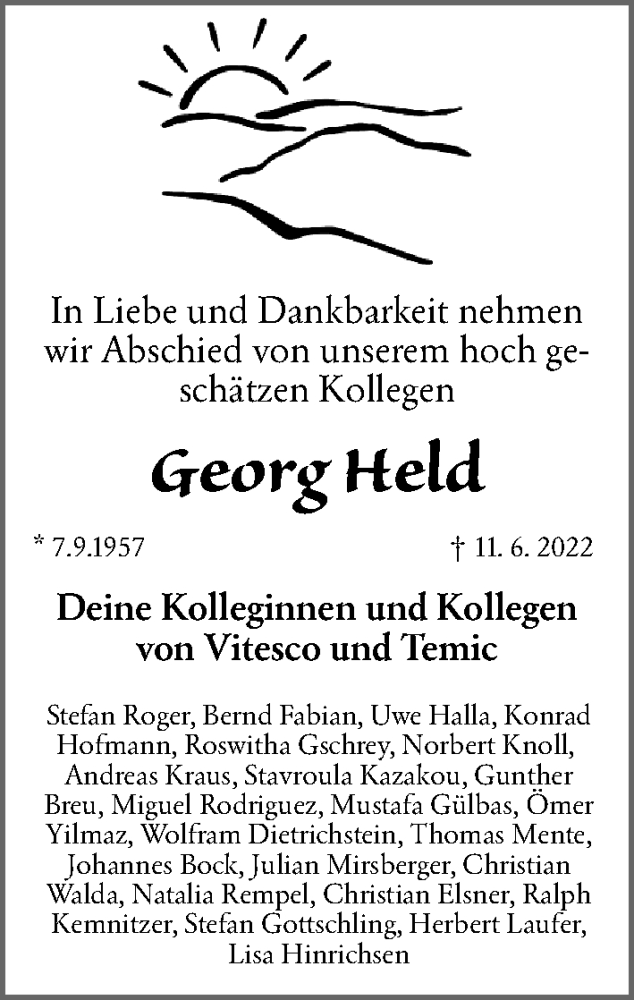  Traueranzeige für Georg Held vom 06.08.2022 aus Gesamtausgabe Nürnberger Nachrichten/ Nürnberger Ztg.