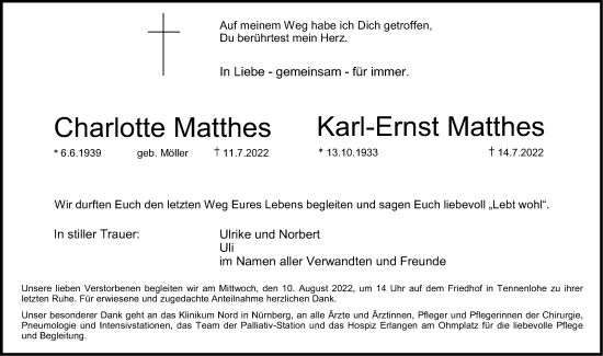 Traueranzeige von Karl-Ernst Matthes von Erlanger Nachrichten Lokal