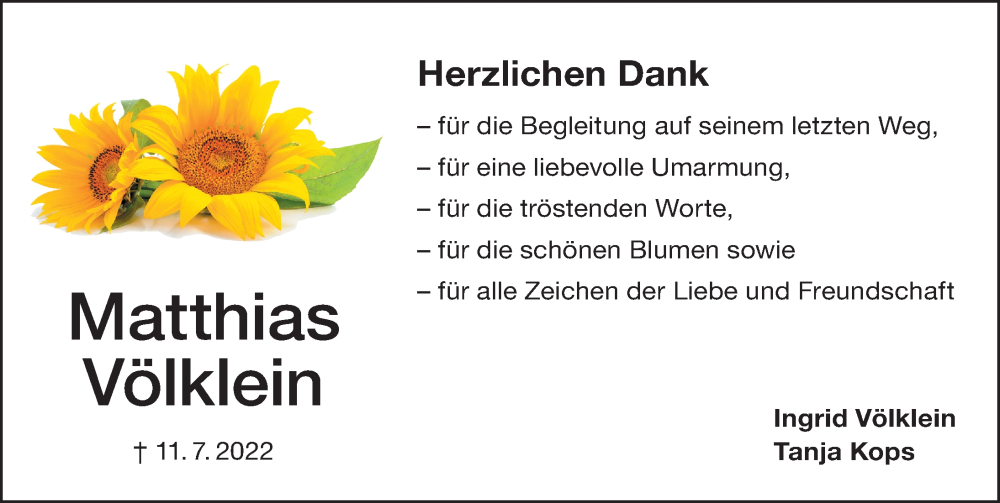 Traueranzeige für Matthias Völklein vom 13.08.2022 aus Altmühl-Bote Lokal