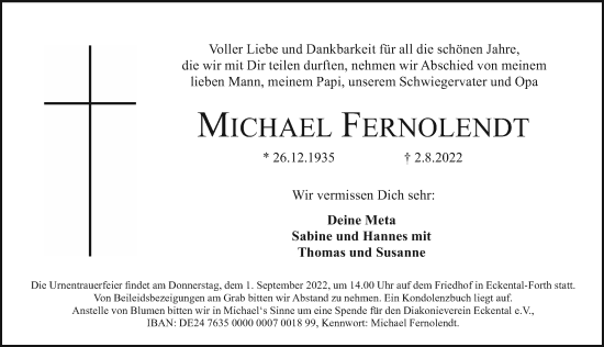 Traueranzeige von Michael Fernolendt von Erlanger Nachrichten Lokal
