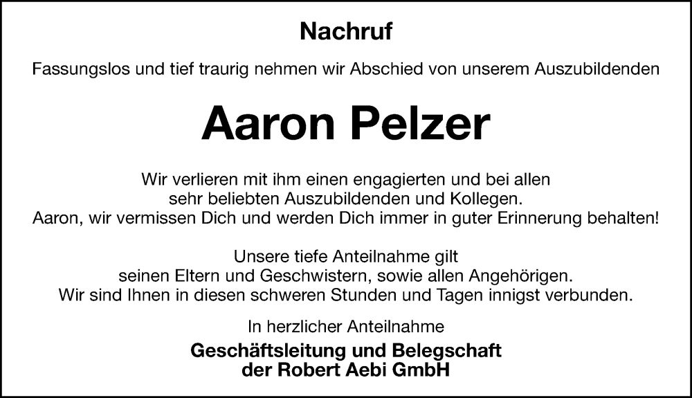  Traueranzeige für Aaron Pelzer vom 24.09.2022 aus Hersbrucker Zeitung Lokal