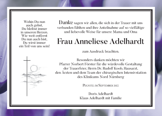 Traueranzeige von Anneliese Adelhardt von Nordbayerische Nachrichten Pegnitz Lokal