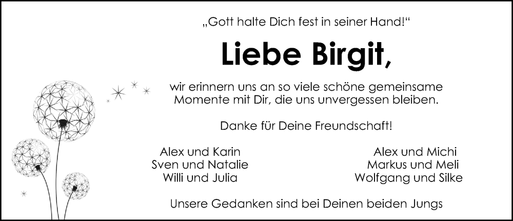  Traueranzeige für Birgit Fitzner vom 16.09.2022 aus Altmühl-Bote Lokal