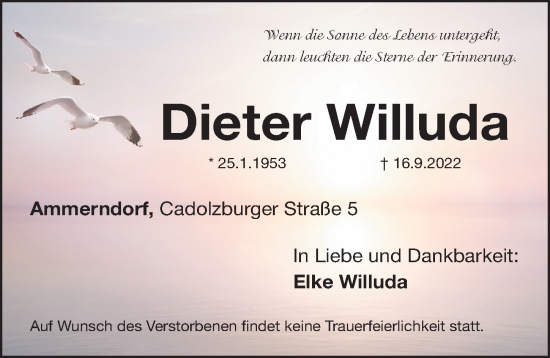 Traueranzeige von Dieter Willuda von Fürther Nachrichten Lokal