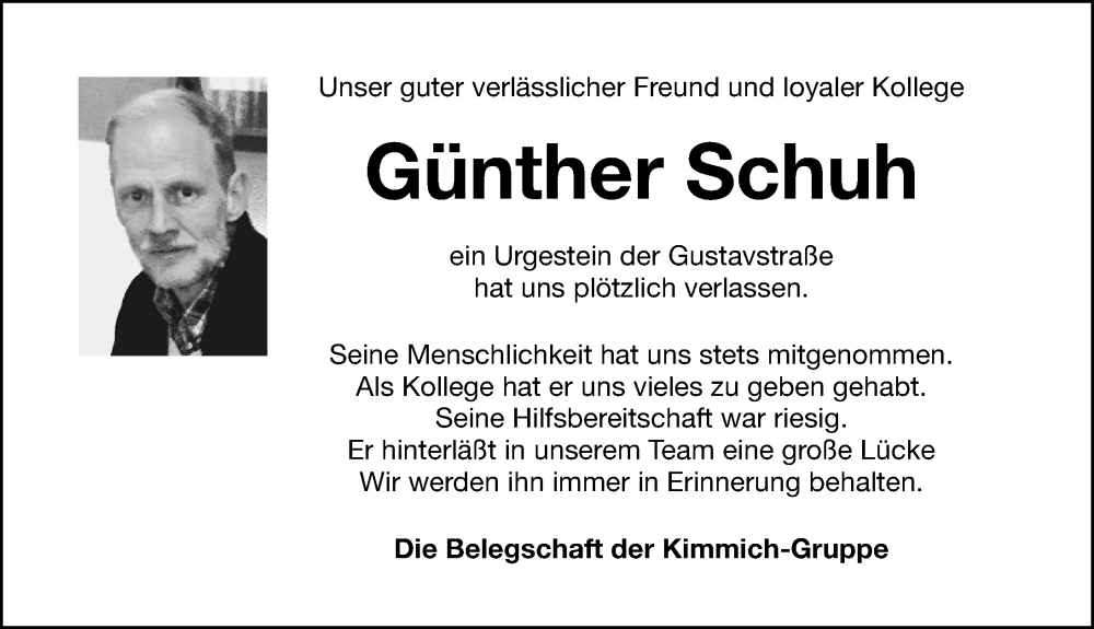  Traueranzeige für Günther Schuh vom 17.09.2022 aus Fürther Nachrichten Lokal