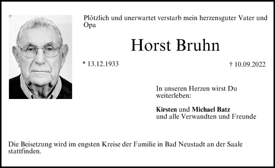 Traueranzeige von Horst Bruhn von Erlanger Nachrichten Lokal