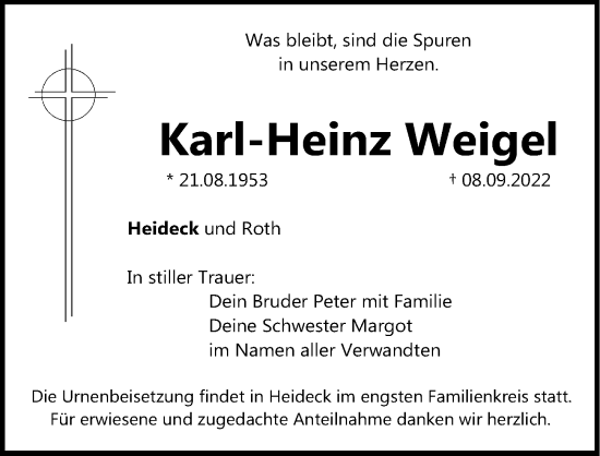 Traueranzeige von Karl-Heinz Weigel von Roth-Hilpoltsteiner Volkszeitung Lokal