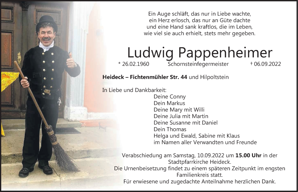  Traueranzeige für Ludwig Pappenheimer vom 09.09.2022 aus Roth-Hilpoltsteiner Volkszeitung Lokal