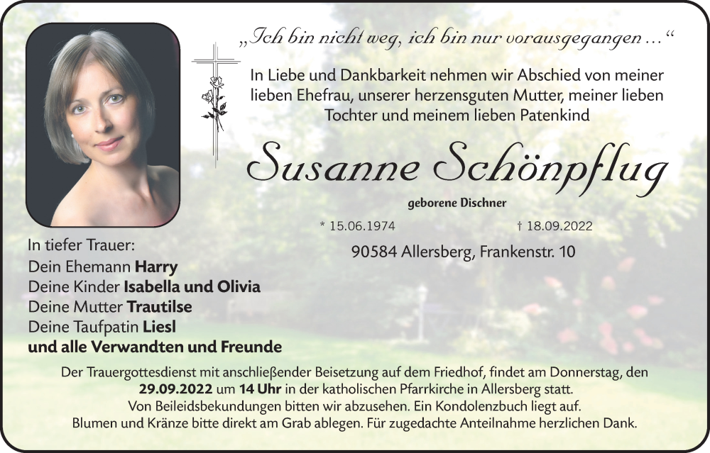  Traueranzeige für Susanne Schönpflug vom 24.09.2022 aus Neumarkter Nachrichten/ Roth-Hilpoltsteiner Volkszeitung