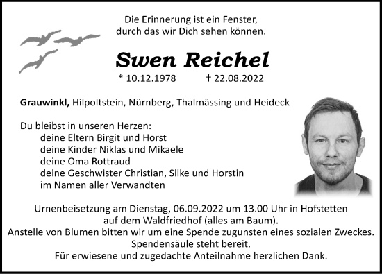 Traueranzeige von Swen Reichel von Roth-Hilpoltsteiner Volkszeitung Lokal