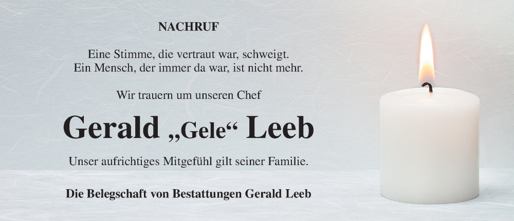  Traueranzeige für Gerald Leeb vom 26.01.2023 aus Roth-Hilpoltsteiner Volkszeitung Lokal