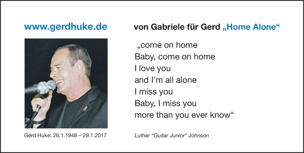  Traueranzeige für Gerd Huke vom 28.01.2023 aus Gesamtausgabe Nürnberger Nachrichten/ Nürnberger Ztg.