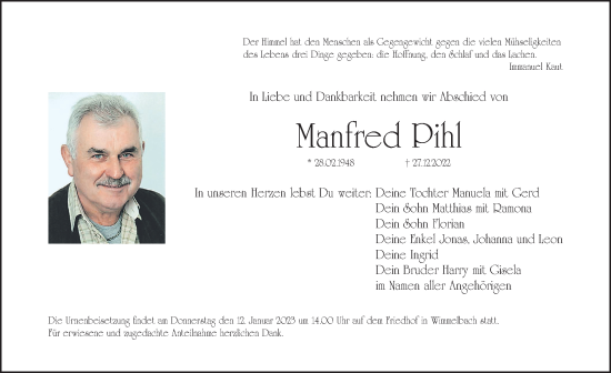 Traueranzeige von Manfred Pihl von Nordbayerische Nachrichten Forchheim Lokal