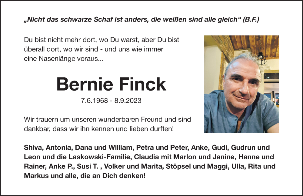  Traueranzeige für Bernward Finck vom 11.10.2023 aus Erlanger Nachrichten Lokal