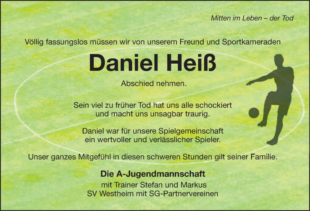  Traueranzeige für Daniel Heiß vom 24.10.2023 aus Altmühl-Bote Lokal