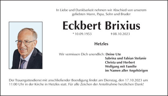 Traueranzeige von Eckbert Brixius von Erlanger Nachrichten Lokal
