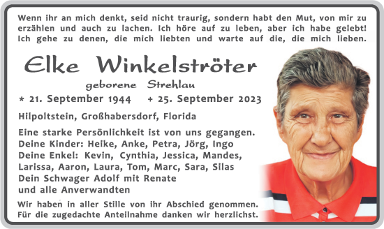 Traueranzeige von Elke Winkelströter von Roth-Hilpoltsteiner Volkszeitung Lokal