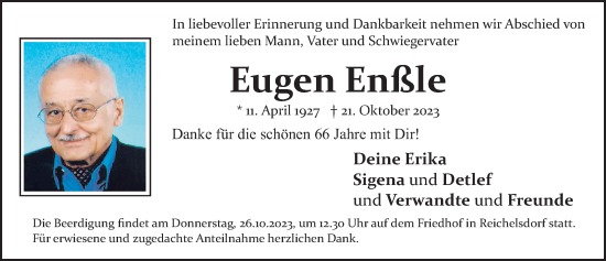 Traueranzeige von Eugen Enßle von Gesamtausgabe Nürnberger Nachrichten/ Nürnberger Ztg.