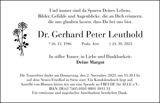 Traueranzeige von Gerhard Peter Leuthold von Gesamtausgabe Nürnberger Nachrichten/ Nürnberger Ztg.