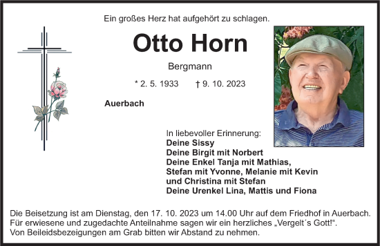 Traueranzeige von Otto Horn von Nordbayerische Nachrichten Pegnitz Lokal