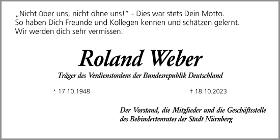 Traueranzeige von Roland Weber von Gesamtausgabe Nürnberger Nachrichten/ Nürnberger Ztg.
