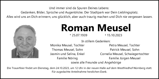 Traueranzeige von Roman Meusel von Gesamtausgabe Nürnberger Nachrichten/ Nürnberger Ztg.