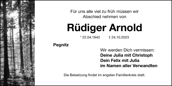 Traueranzeige von Rüdiger Arnold von Nordbayerische Nachrichten Pegnitz Lokal