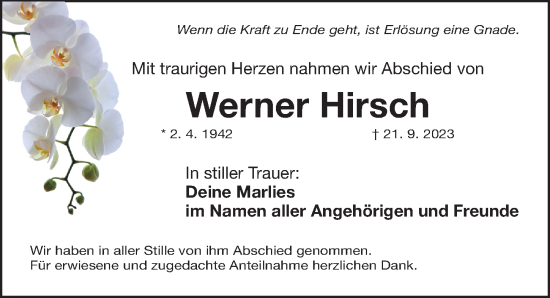 Traueranzeige von Werner Hirsch von Gesamtausgabe Nürnberger Nachrichten/ Nürnberger Ztg.