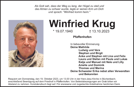 Traueranzeige von Winfried Krug von Roth-Hilpoltsteiner Volkszeitung Lokal