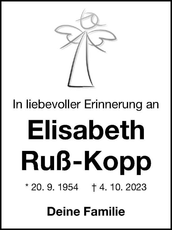 Traueranzeige von Elisabeth Ruß-Kopp von Gesamtausgabe Nürnberger Nachrichten/ Nürnberger Ztg.