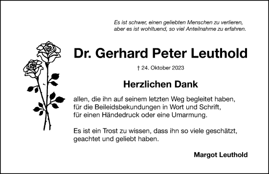 Traueranzeige von Gerhard Leuthold von Gesamtausgabe Nürnberger Nachrichten/ Nürnberger Ztg.
