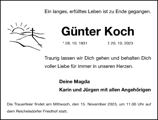 Traueranzeige von Günter Koch von Gesamtausgabe Nürnberger Nachrichten/ Nürnberger Ztg.