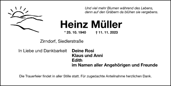 Traueranzeige von Heinz Müller von Fürther Nachrichten Lokal