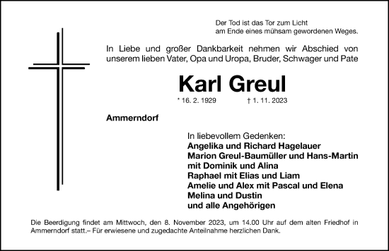 Traueranzeige von Karl Greul von Fürther Nachrichten Lokal