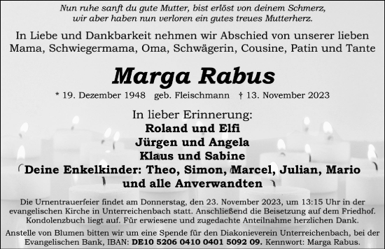 Traueranzeige von Marga Rabus von Schwabacher Tagblatt Lokal