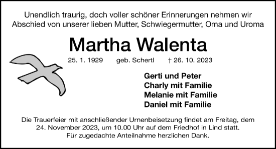 Traueranzeige von Martha Walenta von Fürther Nachrichten Lokal