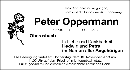 Traueranzeige von Peter Oppermann von Fürther Nachrichten Lokal